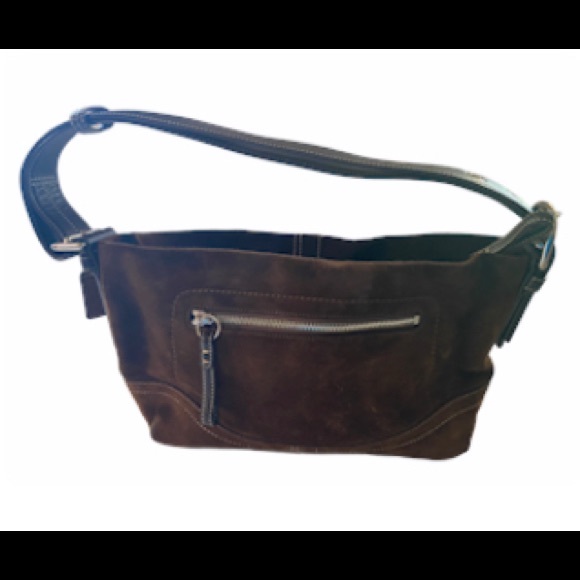 Coach Bags Coach East West Brown Suede Leather Shoulder Bag Poshmark